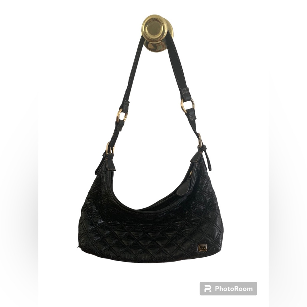 The Sak Leather Women’s Purse Shoulder Bag Black Soft Pebbled Hobo Charms Medium
